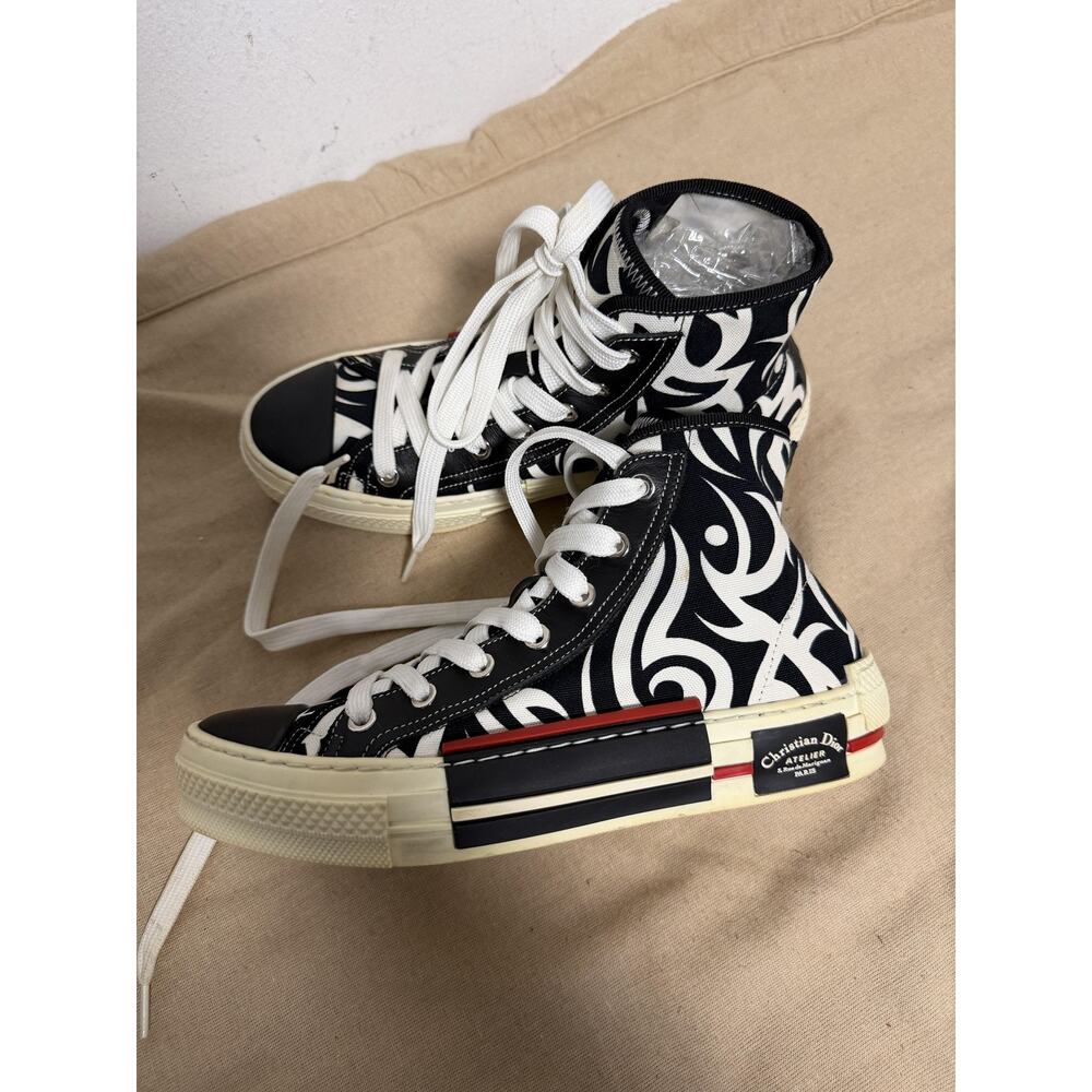 Christian Dior Shoes Mens Size 39 Black White Atelier High Top Canvas Sneakers